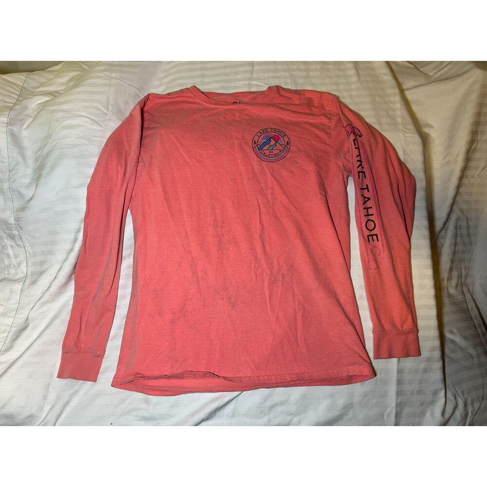 Lake Tahoe California Long Sleeve Graphic Tee Pink Blue 84 Womens Size Large